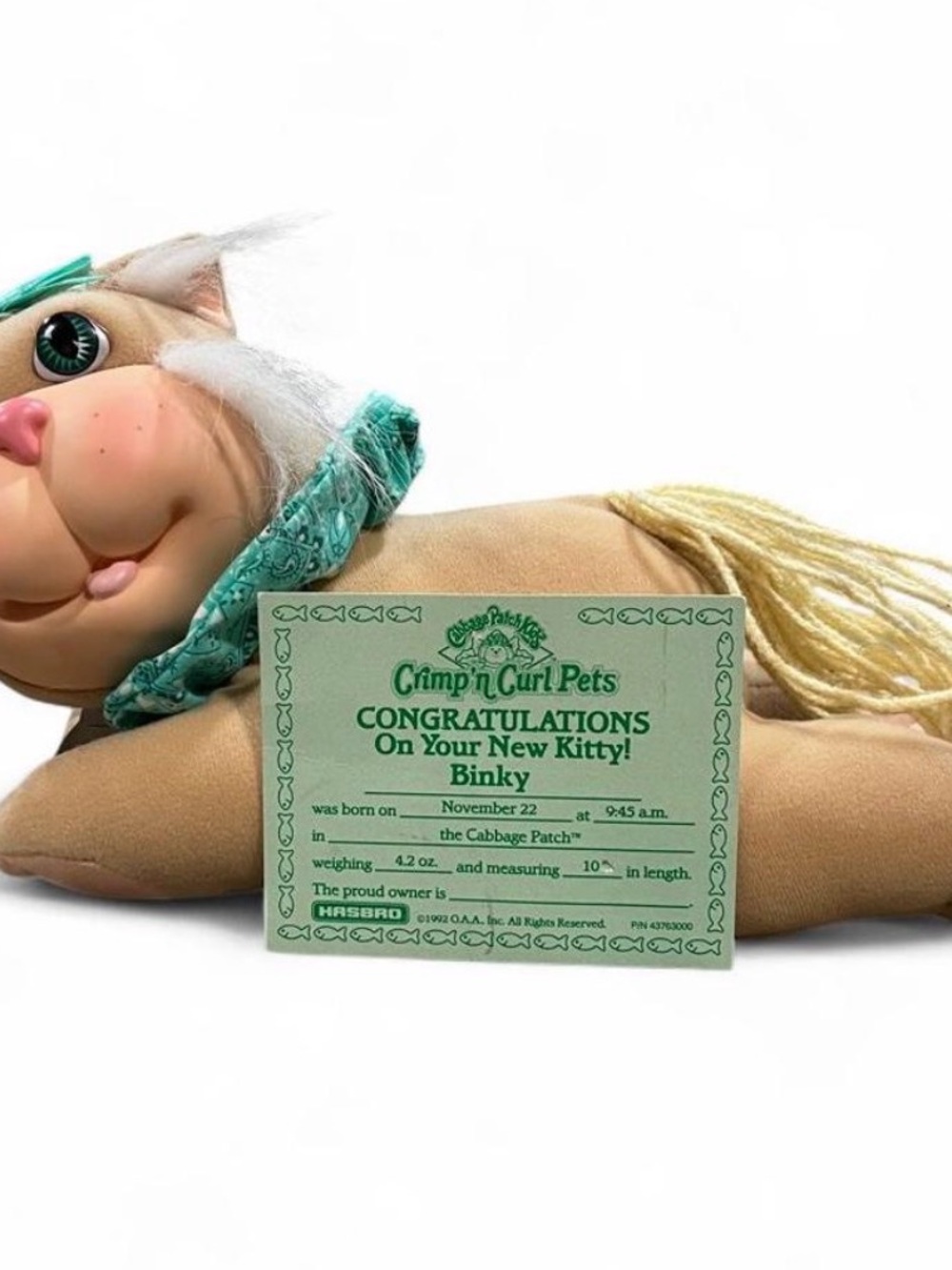 Cabbage Patch Kids Binky Plush Kitty - Tan with Green Accents